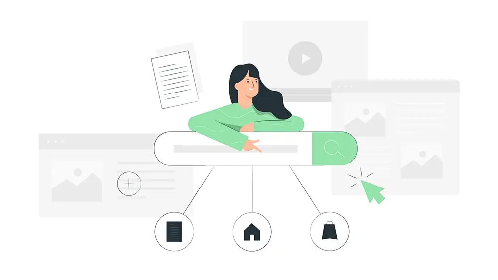 Registro de dominio ilustración concepto de un buscador de páginas web