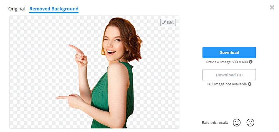 Interface do removedor de fundo de imagem Remove BG
