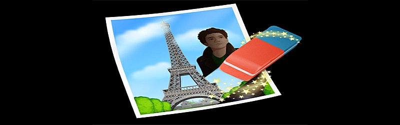 Imagem logo WebIn Paint, uma foto da torre Eiffel, com uma borracha apagando uma pessoa