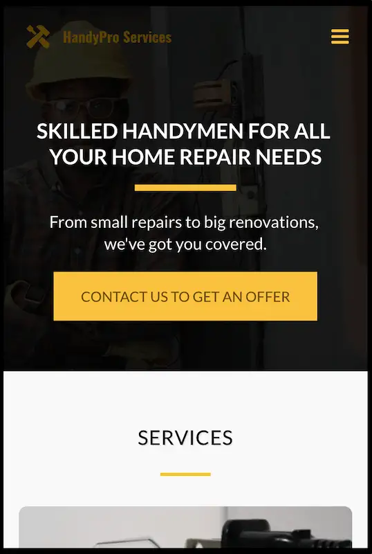 Responsive website templates 10 Handy Pro Services template for smartphone