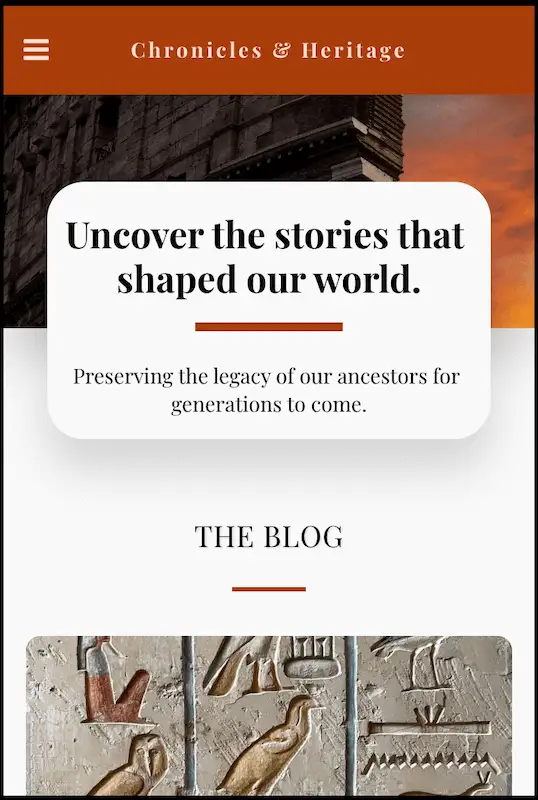 Responsive website templates 12 Chronicles & Heritage template for smartphone