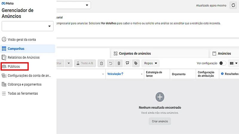 Captura de tela do Meta Ads
