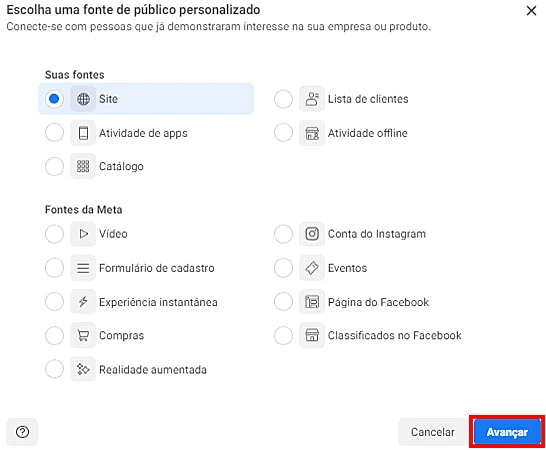 Captura de tela do Meta Ads