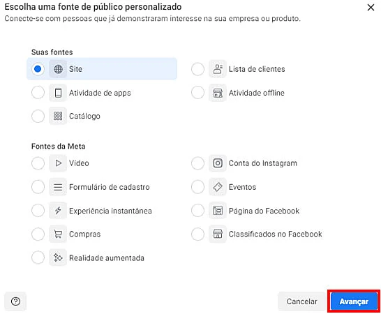 Captura de tela do Meta Ads