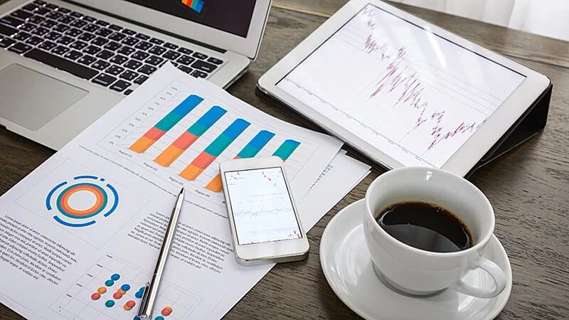 Pessoa utilizando um notebook analisando gráficos