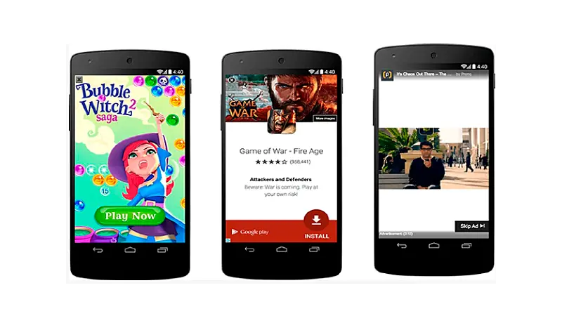 Anúncios de Rich media intersticiais sendo exibidos em dispositivos móveis