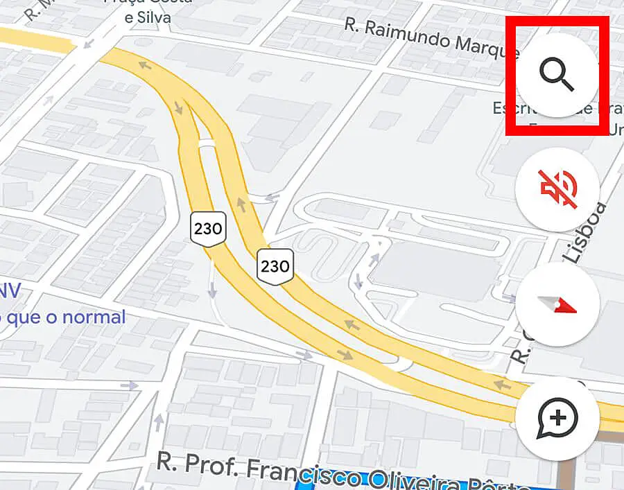 Mapa do Google Maps com ícone circulado em vermelho