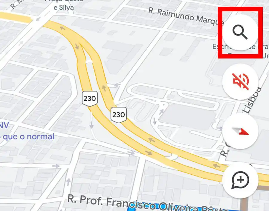 Mapa do Google Maps com ícone circulado em vermelho