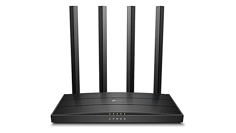 imagem de um roteador TP-Link Archer C6 na cor preta com quatro antenas