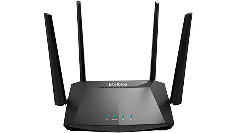 Roteador Wi-Fi Intelbras Action RG imagem de um roteador Intelbras Action RG na cor preta com quatro antenas