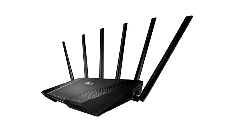 Roteador Wi-Fi Asus RT-AC3200 imagem de um roteador Asus RT-AC3200 na cor preta com seis antenas