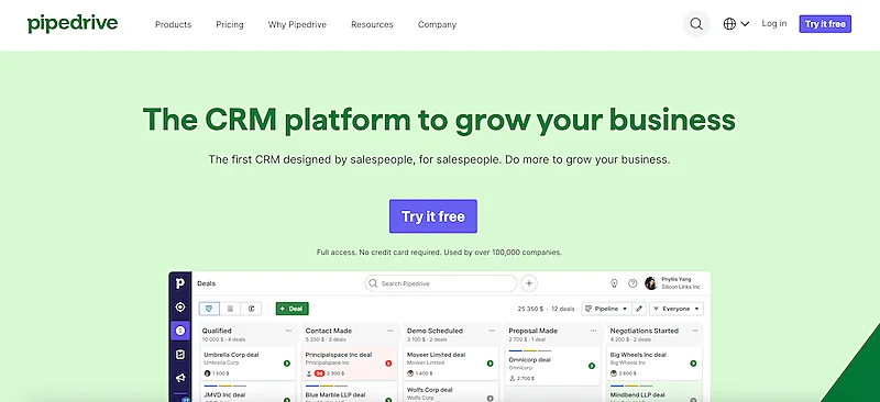 Pipedrive home page