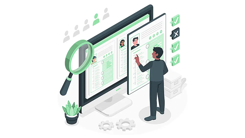 Ilustración de una persona mirando a una pantalla con sus datos personales