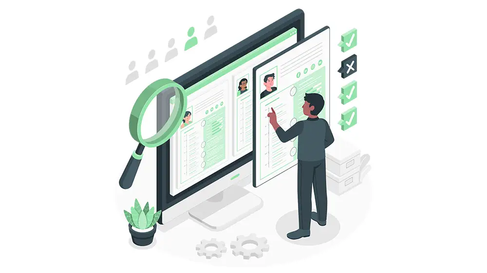 Ilustración de una persona mirando a una pantalla con sus datos personales