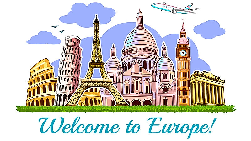 Ilustração com pontos turísticos da Europa