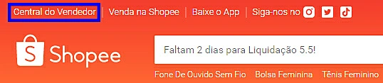 Recorte da pagina inicial da Shopee