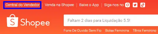 Recorte da pagina inicial da Shopee