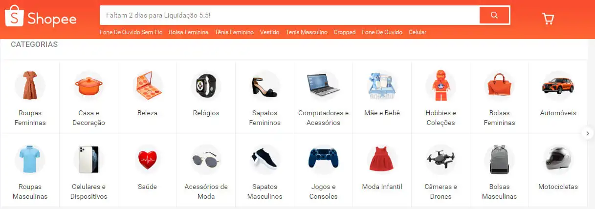 Categorias da Shopee