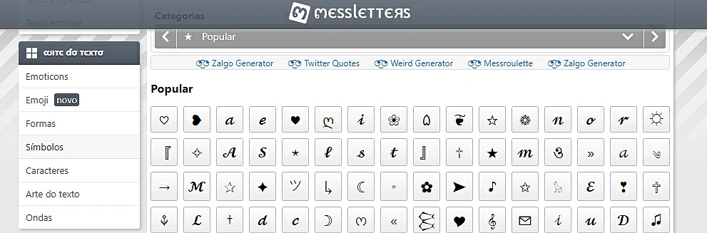 Site de Símbolo Instagram Messletters