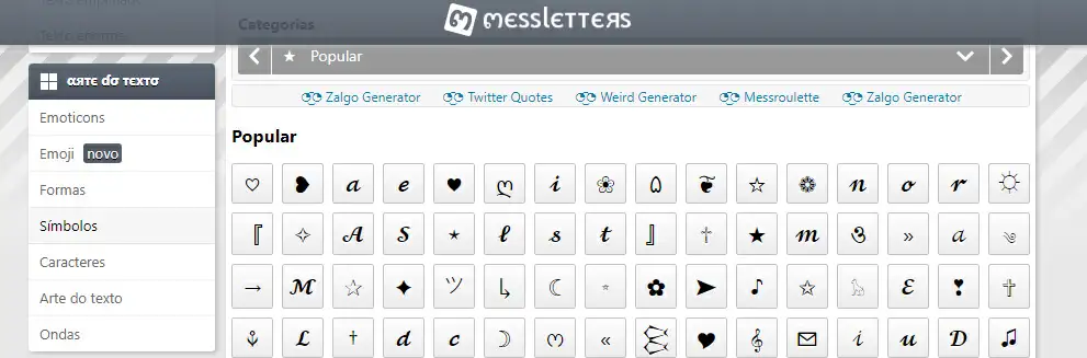 Site de Símbolo Instagram Messletters
