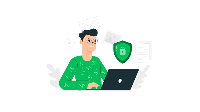 Imagem vetorizada de um homem acessando um site confiável