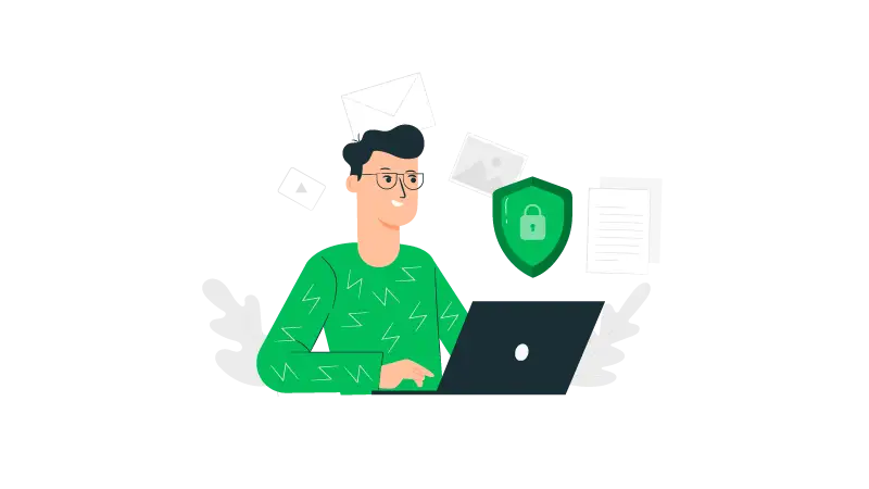 Imagem vetorizada de um homem acessando um site confiável