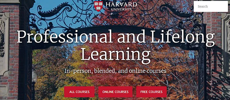 captura de tela da página inicial do site de cursos grátis da universidade de harvard