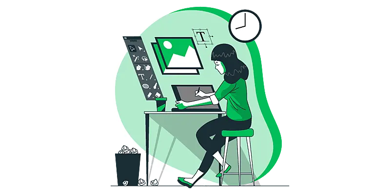 Imagem vetorizada de uma mulher trabalhando como designer freelancer