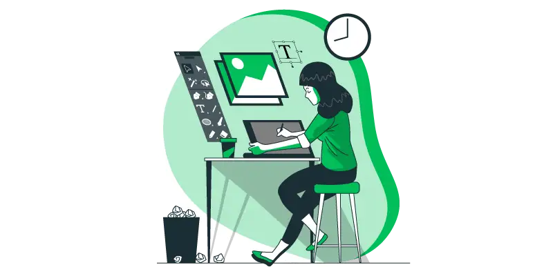 Imagem vetorizada de uma mulher trabalhando como designer freelancer