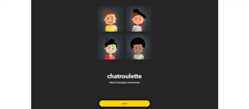 captura de tela inicial do site de video chamada com pessoas aleatorias chatroulette