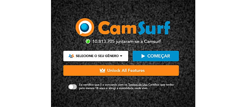 captura de tela da página inicial do site de vídeo chamada com pessoas aleatórias camsurf