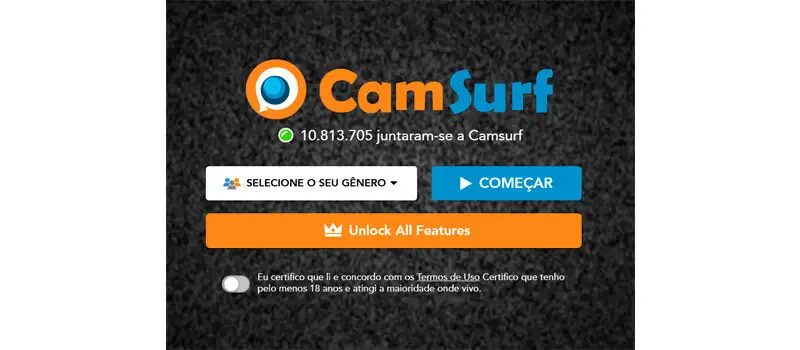 captura de tela da página inicial do site de vídeo chamada com pessoas aleatórias camsurf