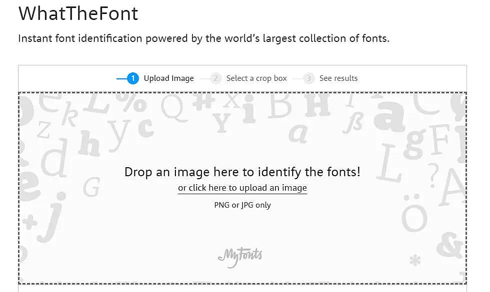 Tela inicial do WhatTheFont
