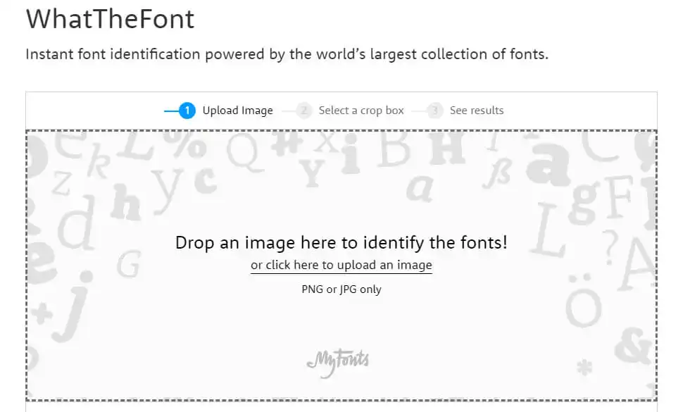 Tela inicial do WhatTheFont