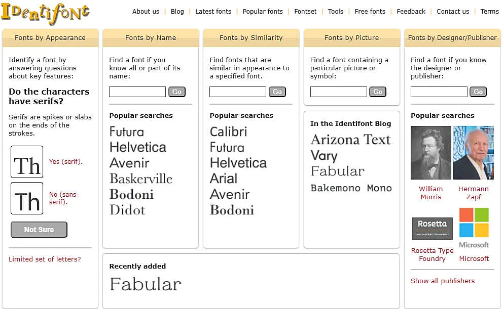 Tela inicial do Identifont