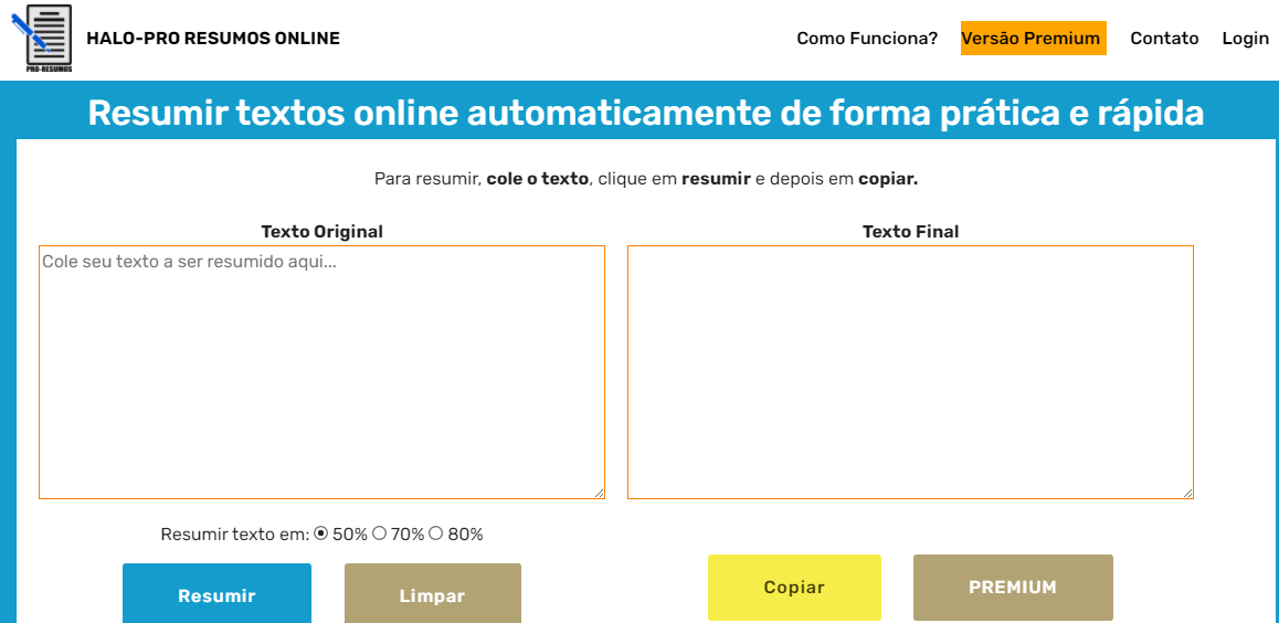 Captura da tela do Halo-Pro Resumos Online