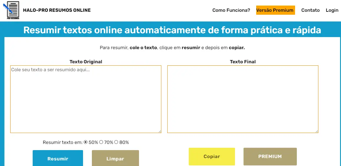 Captura da tela do Halo-Pro Resumos Online