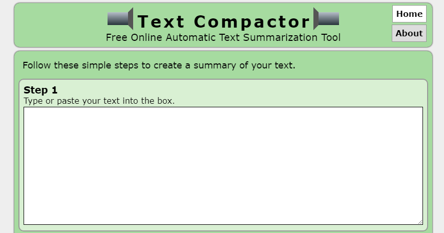Captura da tela do site Text Compactor