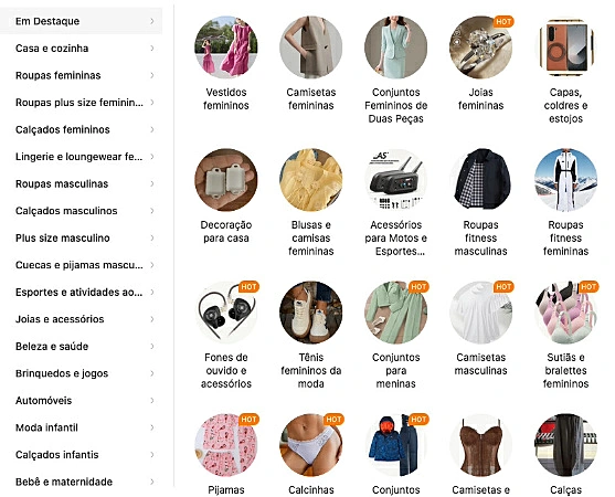 captura de tela do site da Temu