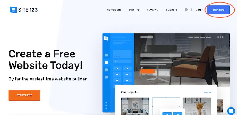 SITE123 home page
