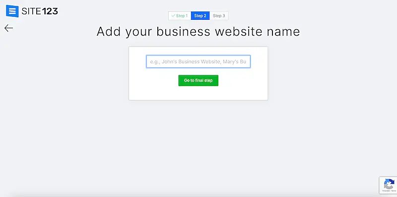 SITE123 page where it's written "Add your business website name".