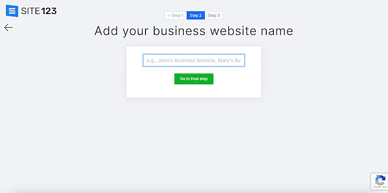 SITE123 page where it's written "Add your business website name".