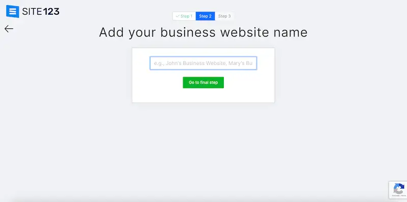 SITE123 page where it's written "Add your business website name".
