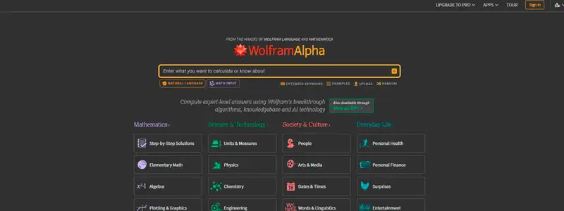 7 captura de tela do buscador wolframalpha