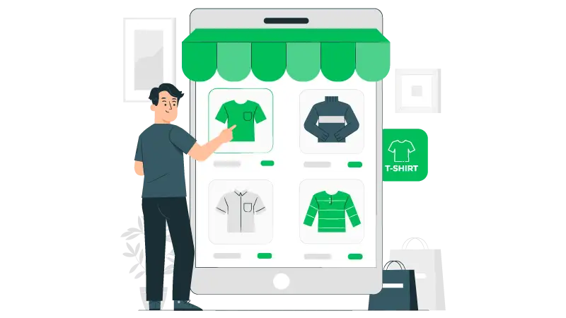 anuncio gratis Imagem vetorizada de um homem escolhendo uma camisa em um site de anuncio gratis