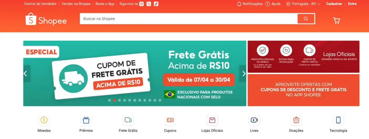 Captura de tela da Shopee