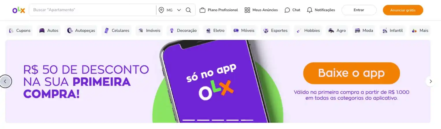Captura de tela da OLX