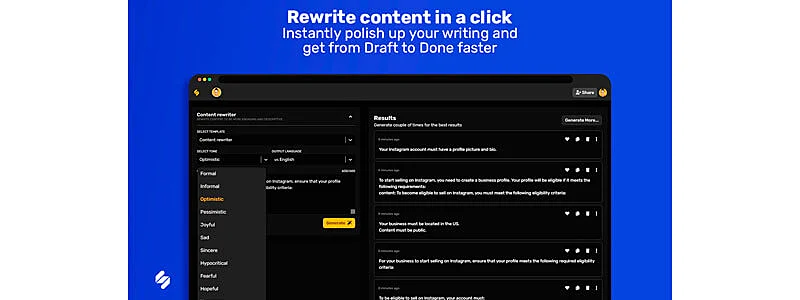 captura de tela da ferramenta de como ganhar seguidores no Instagram simplified sendo usada para gerar textos