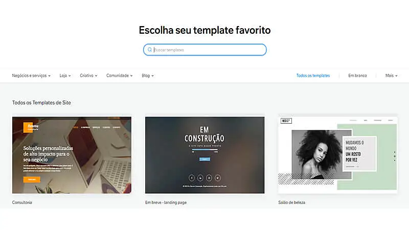 captura de tela mostrando exemplos de sites prontos do Wix
