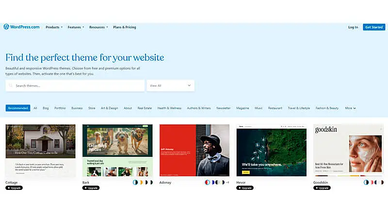 captura de tela mostrando exemplos de sites prontos do WordPress